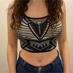 Seductions size Large, black and white abstract cropped top, grunge emo